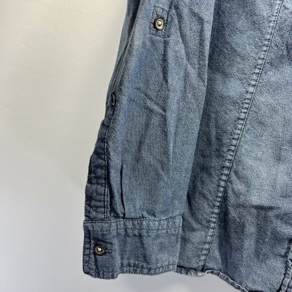 Eddie Bauer Womens Denim Blouse XL Blue Button Up Fitted 100% Cotton Long Sleeve - Picture 4 of 7
